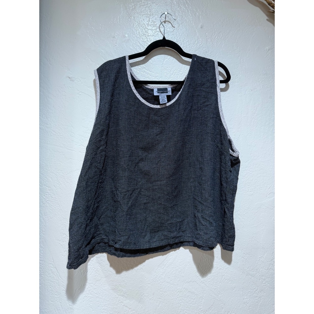 Maggie Barnes Womens 32W Linen Blend Black White Checkered Scoop Neck Tank Top